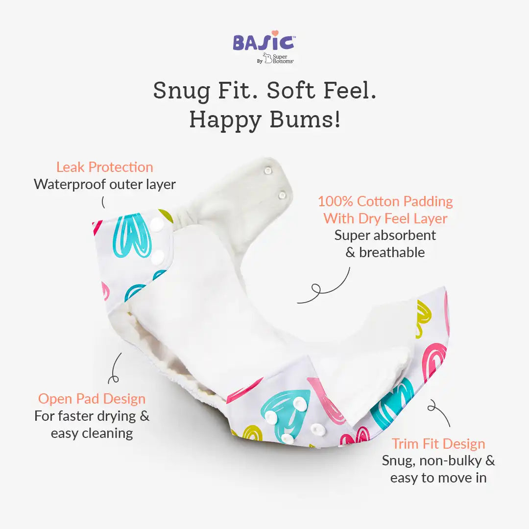 BASIC Cloth Diaper (Hearts) with EasySnap Quick Dry Pad