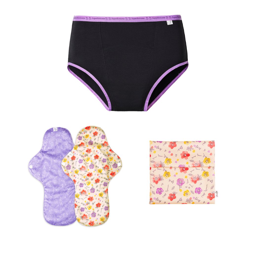 Period Underwear (Black) + 2 Flow Lock Cloth Pads