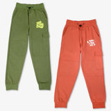 SuperBottoms Premium Joggers for Kids - Pack of 2 (Olive Green & Orange)