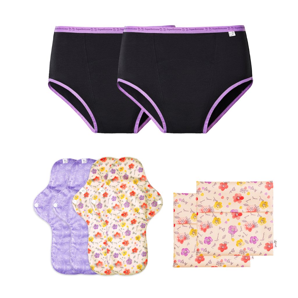 2 Period Underwear + 4 Cloth Pads + Free Wet Pouch
