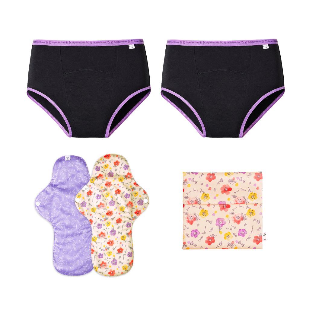 Period Underwear 2 Pack (Black) with 2 Cloth Pads