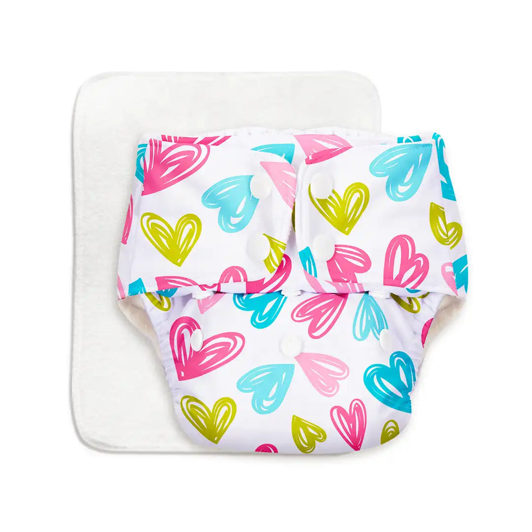 BASIC Cloth Diaper (Hearts) with EasySnap Quick Dry Pad