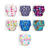 Pack of 7 BASIC Diaper, New & Improved with EasySnap & Quick Dry UltraThin Pad - (7 Shell + 7 Pads) - No Print Choice