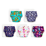 Pack of 5 BASIC Diaper, New & Improved with EasySnap & Quick Dry UltraThin Pad - (5 Shell + 5 Pads) - No Print Choice