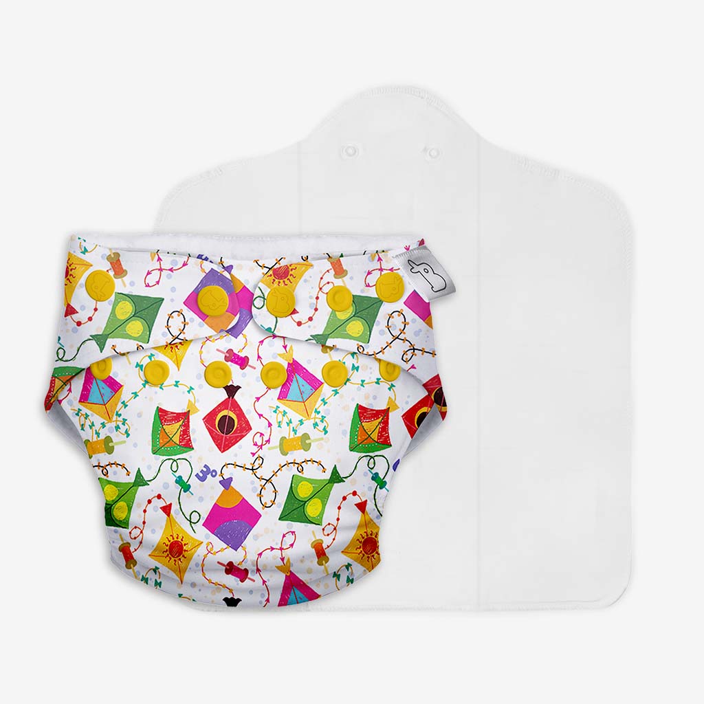 UNO Regular Cloth Diaper with only Dry Feel Pad (No Booster) - Coloured Skies