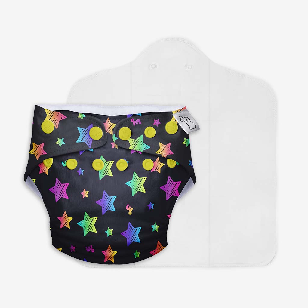 UNO Regular Cloth Diaper with only Dry Feel Pad (No Booster) - Rainbow Twinkles