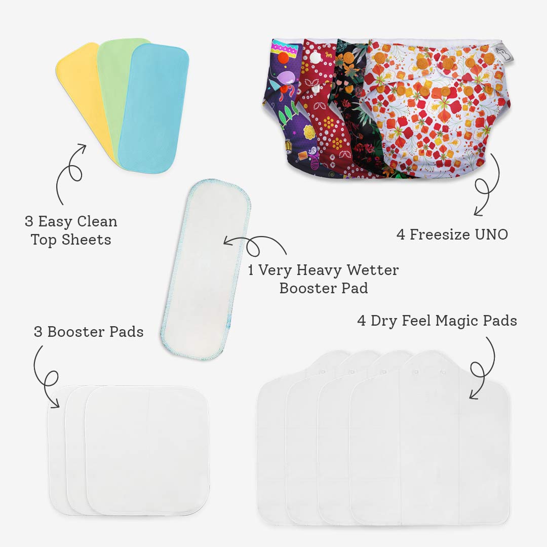 Freesize UNO Cloth Diaper Pack with Pads