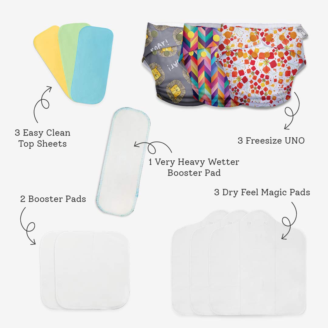 Freesize UNO Cloth Diaper Pack with Pads