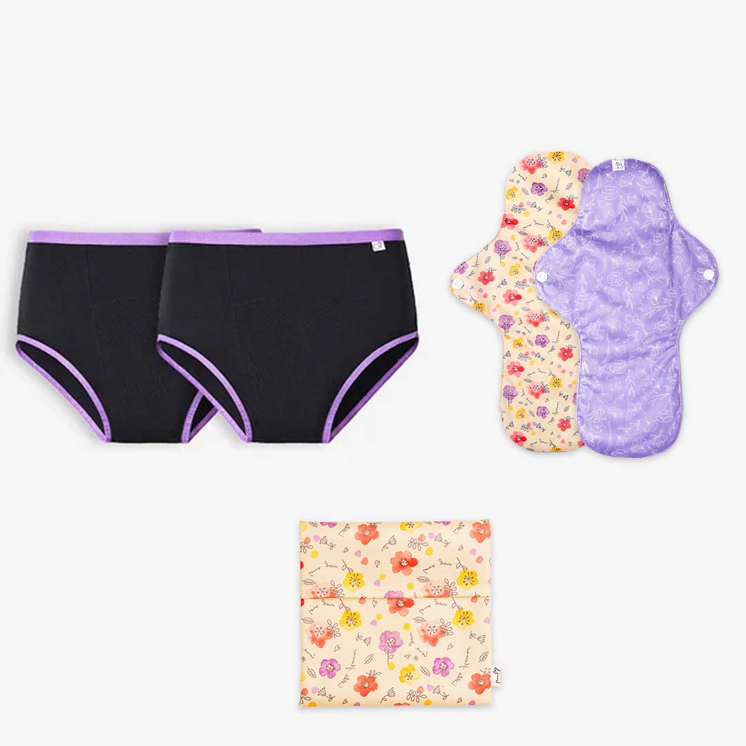 Period Underwear 2 Pack (Black) + 2 Cloth Pads