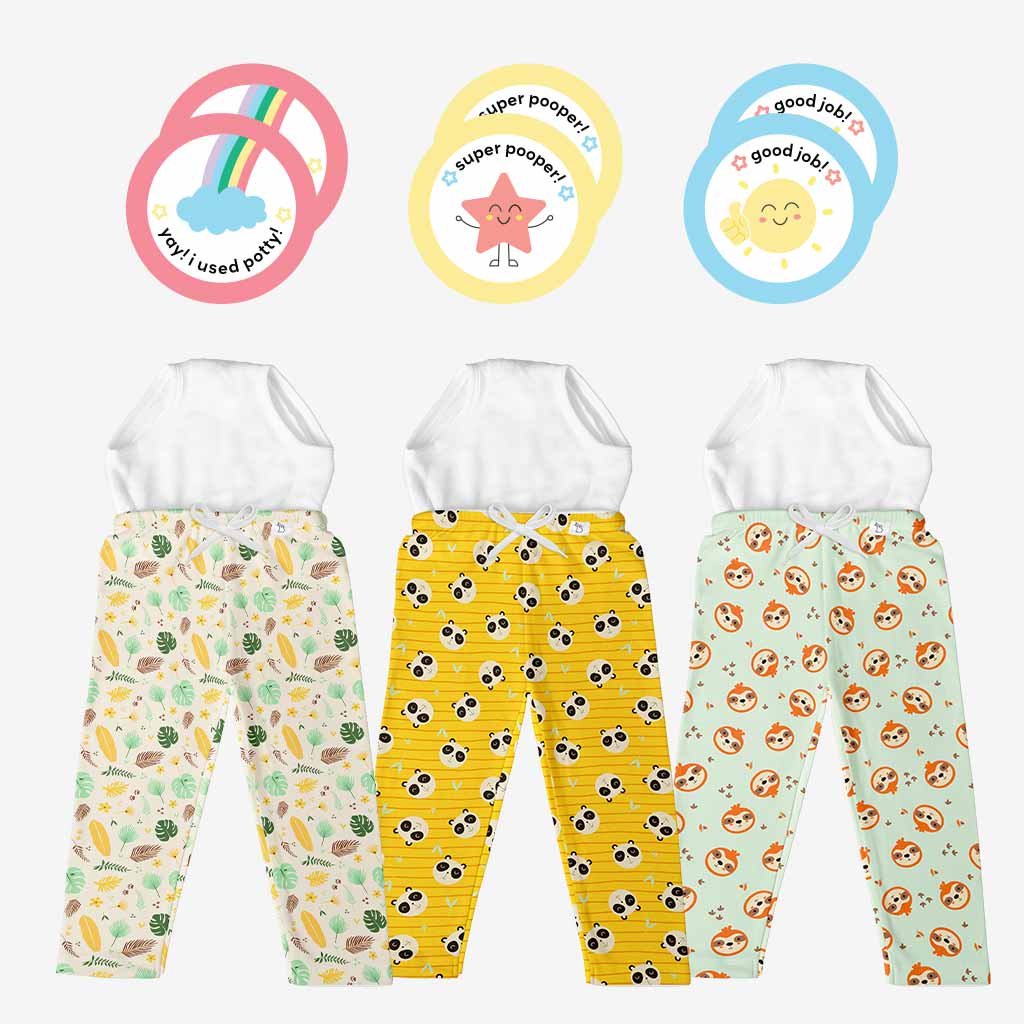 Diaper Pants Pack of 3 with 6 Potty Training Colour Changing Stickers