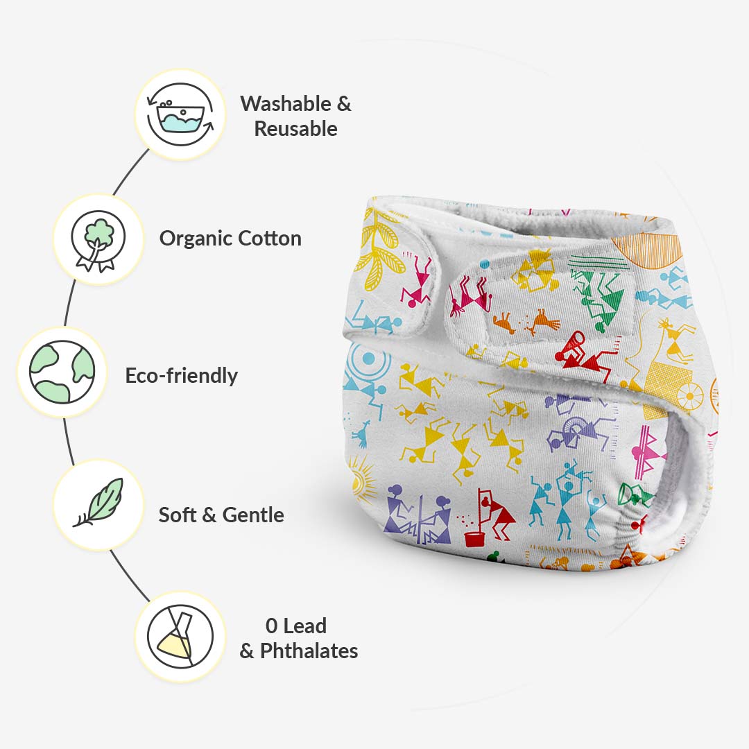 Newborn UNO Cloth Diaper (White Warli)