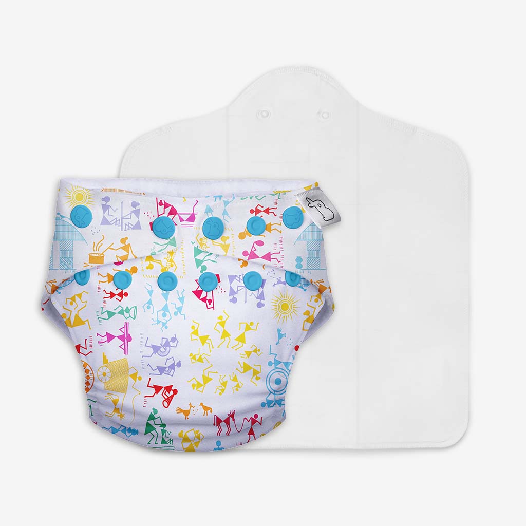 UNO Regular Cloth Diaper with only Dry Feel Pad (No Booster) - White Warli