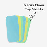 6 Pack Coloured Reusable Easy Clean Top Sheets with XtraHydrating Wipes - 40 Pack